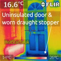 Thermal photo of a house door, showing heat losses