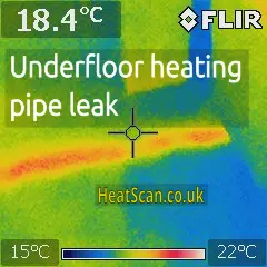 Thermal photo of a floor, showing underfloor heating pipe leak