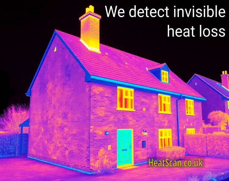 Thermal view of a house showing heat loss