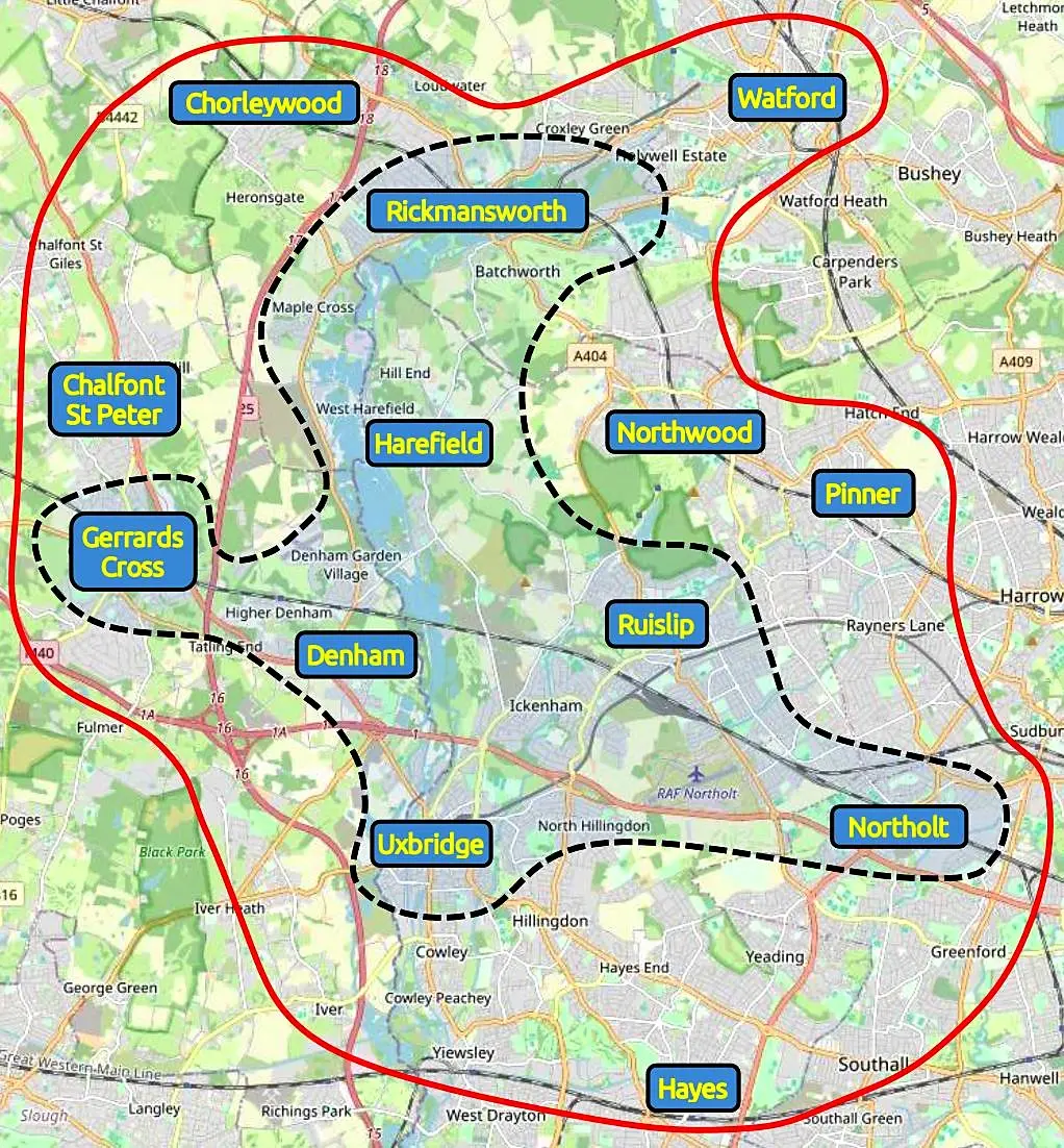 Map showing catchment area
